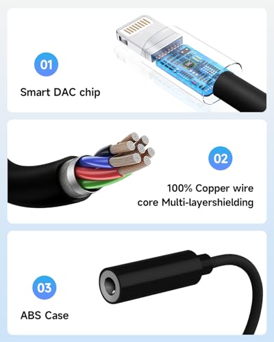 Image of Apple MFi Certified 1 Pack Lightning to 3.5 mm Headphone Jack Adapter for iPhone, iPhone Aux Adapter Converter Dongle Audio Cable Compatible with iPhone 14 13 12 11 X XS 8 7 Black