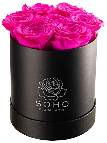Soho Floral Arts | Roses That Last a Year and More | Preserved Flowers | Eternal Roses in a Box (Radiant Pink 7 X-Large Roses) | Valentines Day Gifts