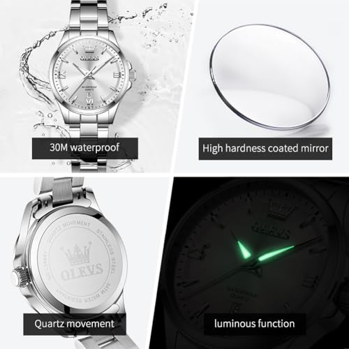 Image of OLEVS Womens Watch Elegant Dress Diamond Analog Quartz Watch Two Tone Stainless Steel Waterproof Luminous Wristwatch