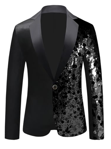 Men's Sequined Blazer for Prom Notched Lapel Single Breasted One Button Unique Design Jacket