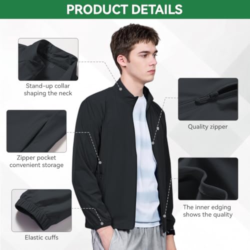 Image of Venzina Men's UPF 50+ Sun Protection Jacket, 4-Way Stretch Quick-Dry Windbreaker with Breathable Mesh & Elastic Cuffs, Sunscreen Jacket for Men - Hiking, Travel