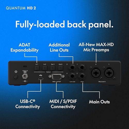 Image of Fender Quantum HD 2 | 20x24 USB-C Audio Interface for Music Production, MAX-HD Mic Preamps, Front Instrument Inputs, ADAT & S /PDIF I /O, Auto Gain, Re-Amp Outputs, Loopback, Headphone Amp, Mac & PC | 20 X 24 I and O, 32-Bit /192 Khz Converters, 2 Max-HD Mic Preamps, Fender Co-Developed Front Instrument Inputs, Auto Gain