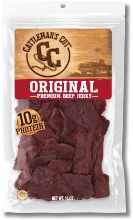 Cattleman's Cut Original Beef Jerky, Premium Marinated Steak High Protein Meat Snacks, Keto Friendly, Gluten Free, Carnivore Travel Snack, Resealable Bag, 10 Ounces
