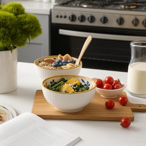 Image of 6-Piece Bohemian Ceramic Dinnerware Set - Microwave & Dishwasher Safe Porcelain Dinner Set - Includes 2 Mandala Plates & 4 Abstract Bowls - Perfect for Gifting & Daily Dining