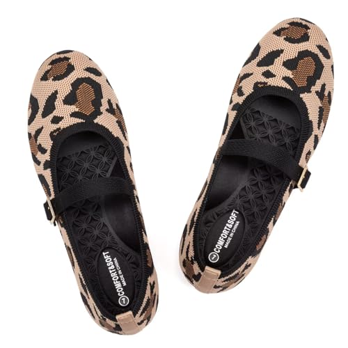 Image of Frank Mully Women's Mary Jane Flats Comfortable Dressy Ballet Flats Casual Round Toe Slip On Washable Knitted Fabric Office Work Woman Shoes