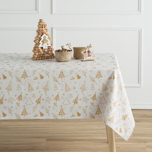 MINT DECO Nappe anti-taches 100 % coton hiver blanc 140 x 200