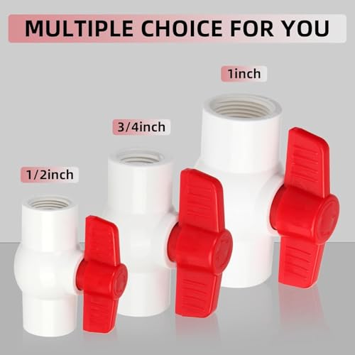 Image of PVC Ball Valves, T-handle Water Shut-Off Ball Valve Threaded (NPT), PVC Ball Valve for Water Project, Swiming Pool, Irrigation System, Rated at 150 PSI, (Pack Of 5) Size (3 /4 inch) Three Fourth Inch