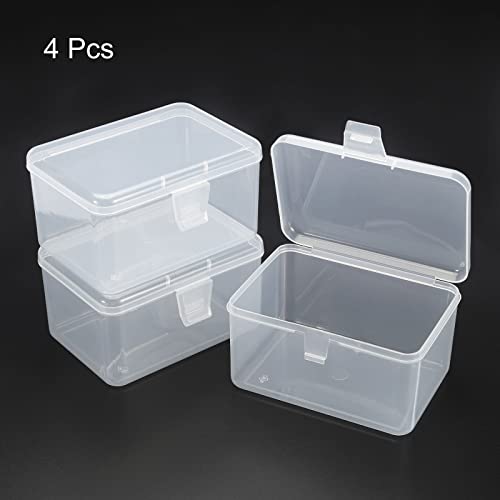 Image of PATIKIL Clear Storage Container with Hinged Lid 120x85x65mm, 4 Pack Plastic Rectangular Box for Beads Art Craft