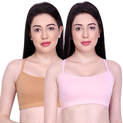 Image of INKURV Slip On Beginner's Bra for Girls & Teenagers, Non Padded Sports Bra| Adjustable Straps with No Hooks| Double Layered Fabric, Non-Wired Seamless Bralette for Gym-Combo of 2