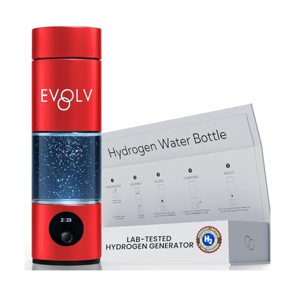 EVOLV Hydrogen Water Bottle Generator – SPE & PEM Water Ionizer 5.4PPM, Highest H2 Concentration – Portable 8oz Hydrogenated Water Bottle – Leak-Proof Hydrogen Water Machine, Easy to Use – Crimson
