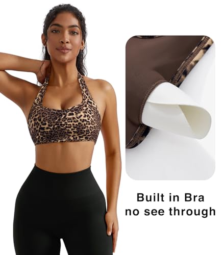 Image of OMKAGI Halter Sports Bras for Women Open Back Workout Bras Padded Yoga Bra Gym Tops