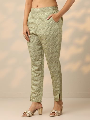 Image of Libas Womens Printed Silk Blend Straight Kurta With Trousers
