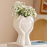 8 inch Small White Vase, Modern Boho Heart Hands Shaped Decorative Ceramic Vases for Flowers: Pampas Grass Tulips Rose Bouquet..Cute Unique Home Decor, Gift for Mother's Women Girlfriend Wife(White)