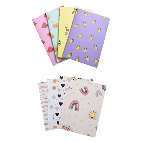 Image of Papboo A5 Handy, Easy to Carry Unruled, Plain Cute Abstract & Fruits 2 Sets of 4 for doodling, Writing, Notes, Notebooks -Matte Finished - Journal Diary, Gift.(60 * 8= 480 80 GSM Pages)