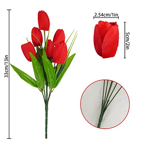 Obbsie Patriotic Artificial Tulip Flowers, 13" Fake Red White And Blue Memorial Tulips Bouquet 4Th Of July Memorial Day Cemetery Flowers Arrangements For Grave Vase Home Party Decor #TOP2