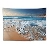 DJUETRUI Blaues Meer Sandstrand Tapisserie Dekorative Wandkunst Tischdecke Tagesdecke Picknickdecke Strandüberwurf Decke Multifunktional für Schlafzimmer Flur Schlafsaal Wohnzimmer Hängend 76,2 x