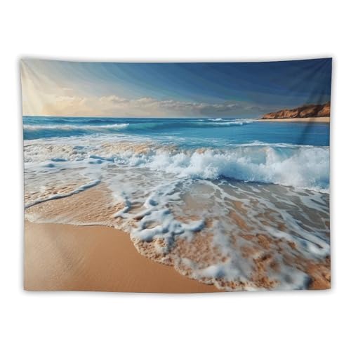 DJUETRUI Blaues Meer Sandstrand Tapisserie Dekorative Wandkunst Tischdecke Tagesdecke Picknickdecke Strandüberwurf Decke Multifunktional für Schlafzimmer Flur Schlafsaal Wohnzimmer Hängend 76,2 x