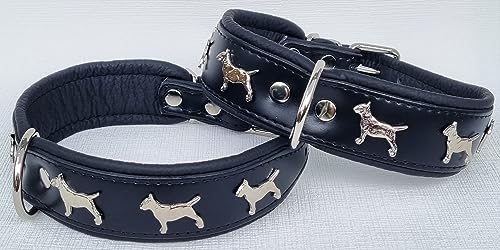 Bullterrier HUNDEHALSBAND - Halsband, Halsumfang 42-50cm Leder Schwarz; Braun/Cognac; ROT-Schwarz (Schwarz)