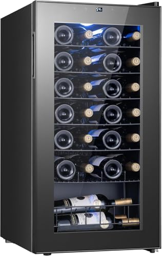 Image of Yeego 28 Bottle Wine Fridge, Compressor Wine Cooler Refrigerator, 38-65℉ Freestanding Wine Cellar with Digital Temperature Control & Double-layer Glass Door & Soft LED for Home, Office, Bar