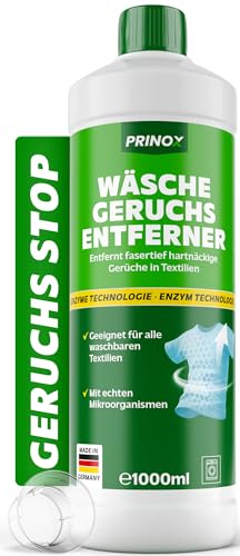 PRINOX Wäsche Geruchsentferner 1000ml - Enzym Waschmittel & Fleckenentferner gegen Schweißgeruch & Gerüche - für Sportbekleidung Handtücher & Haustiere - Made in Germany