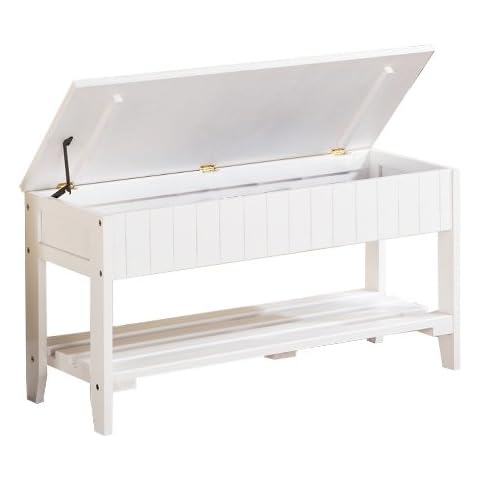 Roundhill Furniture Quality Solid Wood Shoe Bench with Storage, White Cover