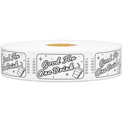 Drink Tickets for Wedding, White Single Roll Raffle Tickets for Events, Carnivals, Entry, Class Reward, Fundraiser & Prizes, Party, 1000 per Roll, Size 1 x 2 Inch