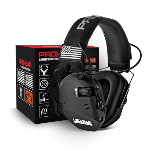 PROHEAR 022 Electronic Ear Protection for Shooting & Hunting - 29dB SNR Noise Reduction, 5X Sound Amplification, 4 Omnidirectional Microphones, HD Speakers - Gun Range Hearing Protection Muffs,Black