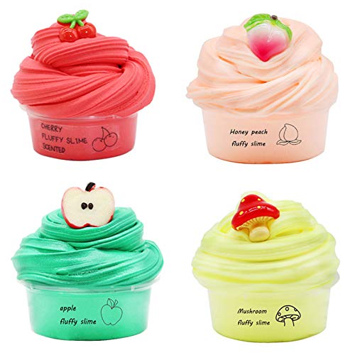 4PC Fluffy Slime Floam Strawberry Cloud Cotton Mud Soft Non-Sticky Foaming Slime Toy Fluffy Slime Cloud Cotton Slime Soft Slime DIY Educational Decompression Toy Birthday Gift for Kids