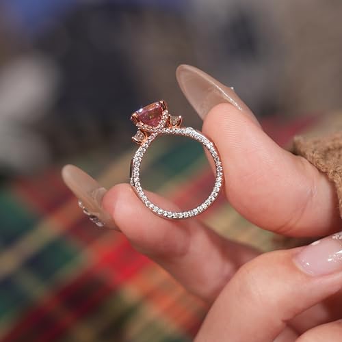 1-3 carat moissanite engagement ring for women, D color VVS1 clarity pink round moissanite, halo is silver and rose gold combination3
