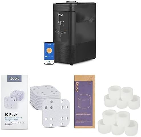 Miniatura 1 de LEVOIT Humidificadores inteligentes de niebla cálida y fría de 6 L + paquete de 10 almohadillas de absorción mineral + 10 filtros de repuesto para