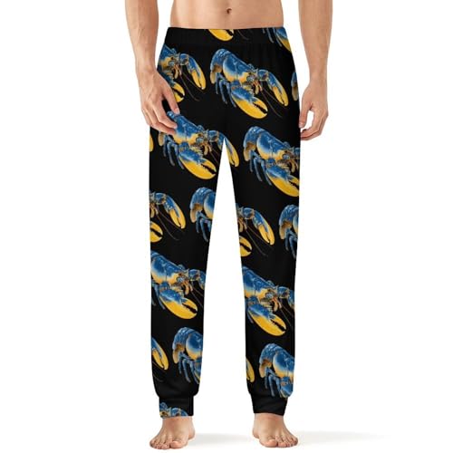 Blue Yellow Lobsters Men's Pajama Bottoms Sleep Lounge Soft Comfy Pants Sleepwear