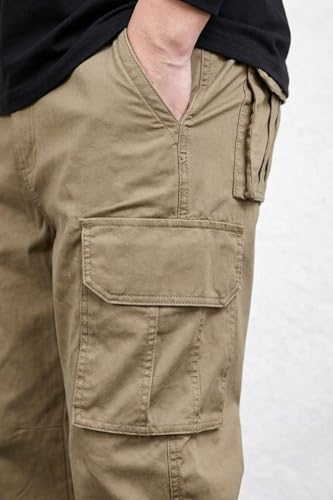 Image of MiraMichi Men's Relaxed Fit Solid Pattern Cotton Cargo Pant with 6 Pocket Button Down Closure Type and Standard Length | Six Pockets Cargos Pant's |Bonkers Joggers for Men