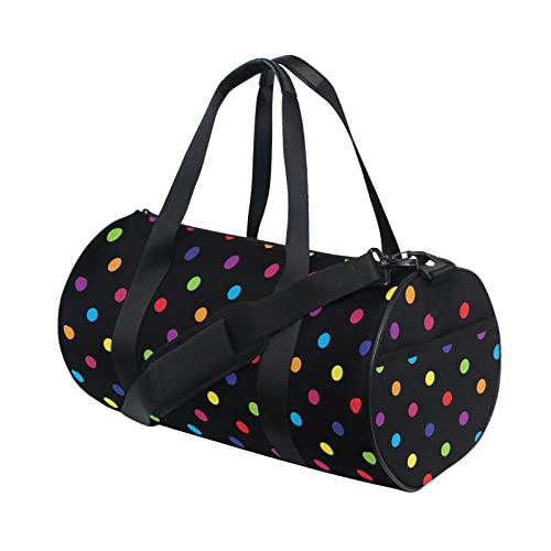 Colorful Polka Dot Black Duffel Bag Sports Gym Bags for Men and Women