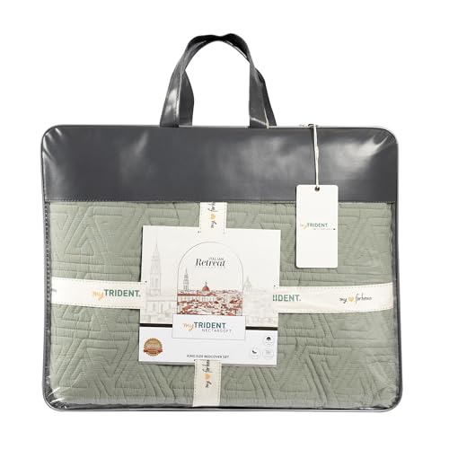 Image of MYTRIDENT Nectarsoft Italian Retreat King Size (228 cm x 274 cm) Bedcover Set, 100% Cotton, Seafoam
