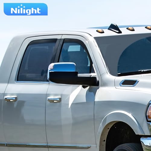 Image of Nilight Window Rain Guards for Ram 2500 3500 Crew Cab 2019-2026, 4PCS | Side Window Deflectors with smoke tint help reduce wind noise and remain secure through car washes