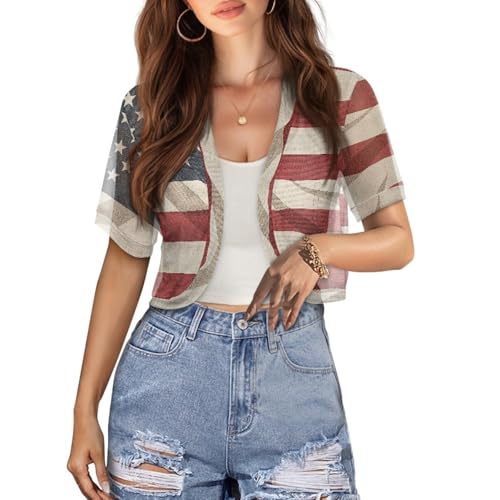 Image of Women's Shrug Short Sleeve Bolero Open Front Knit Party Tulle Cardigan Cropped Cardigan Shoulder Cover Up