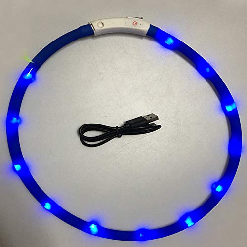 Pclife LED光る首輪 USB 再充電 ドッグ カラー 12個のLEDライト [500m先から目視可能] 柔らかい素材 軽量 長さ調節 安全対策 ペット 夜間 安全性 防水 スモール ミディアム ラージ (ブルー)