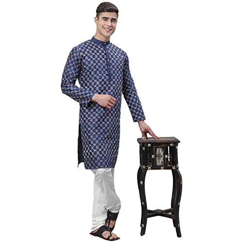 Image of SOJANYA (Since 1958 Men's Silk Blend Kurta Pyjama Set | Multi Embroidered Traditional Ethnic Wear for Navratri, Garba, Puja & Wedding