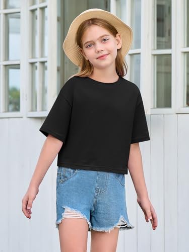 Yousify Girls Athletic T Shirts Kids Summer Crewneck Short Sleeve Fashion Crop Tops Tees 5-14 Years2
