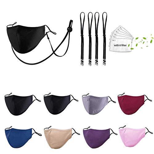 Paquete de 8 telas de algodón unisex con trabillas ajustables para las orejas, filtros de repuesto y 4 cordones Cover