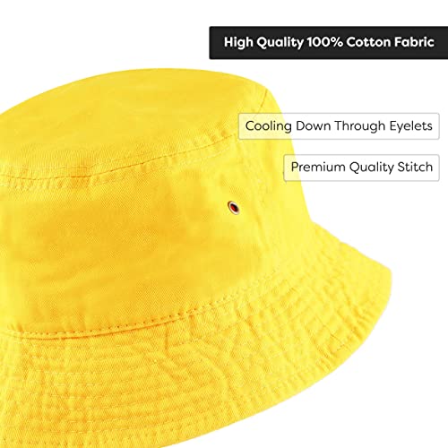 Bucket Hat - Unisex 100% Cotton & Denim UPF 50 Packable Summer Travel Beach Sun Hat(S/M, Yellow) - Thumbnail 5