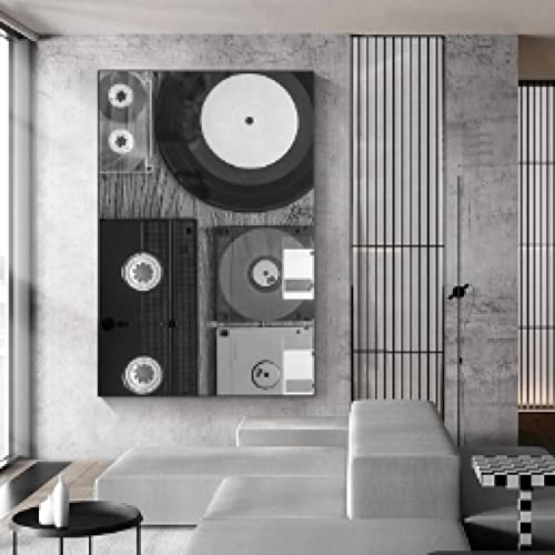 Affiche Vinyle Vintage Noir et Blanc pour Déco Salon Moderne - Toile Musique Nordique 50x70 cm