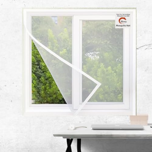 Blemy Polyester Window Mosquito Net for Home, Mesh with Velcro Hook Tape, Easy DIY Installation (White, 5X5 Feet)