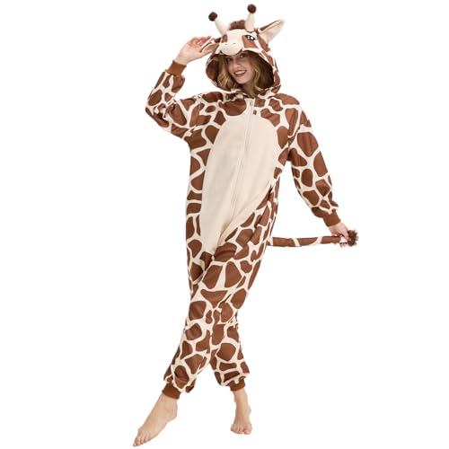 AMAMHAHAVA Giraffe Onesie für Erwachsene Pyjama Halloween Karneval Kostüm Cosplay Karneval Tier-Nachtwäsche für Damen und Herre Loungewear Parties