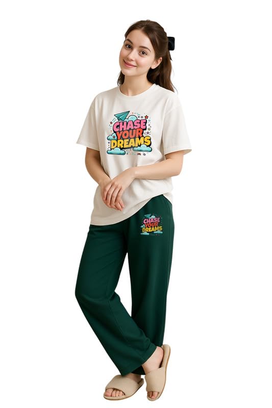 my swag Women’s Cotton Nightwear Set | Printed T-Shirt with Relaxed Fit Pajama-picture-24