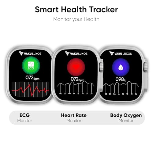 Image of Vaku Luxos Advanced Bluetooth Calling Smartwatch with 1.99 inch HD Display Heart Rate & ECG Monitor, Unlimited Watch Faces 10+ Sports Modes, Sleep Tracker, Silicone Strap- Black