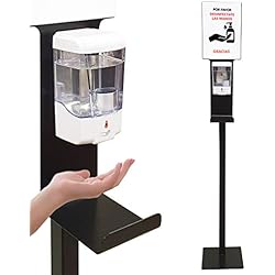 Dispensador De Gel Automatico De Pie Dispensador de Gel Desinfectante de Manos Automático con Soporte de Pie con Cartela A4 y Bandeja Goteo para Comercios y Oficinas. Dosificador de Gel Hidroalcohólico Sin Contacto. Fabricado en España