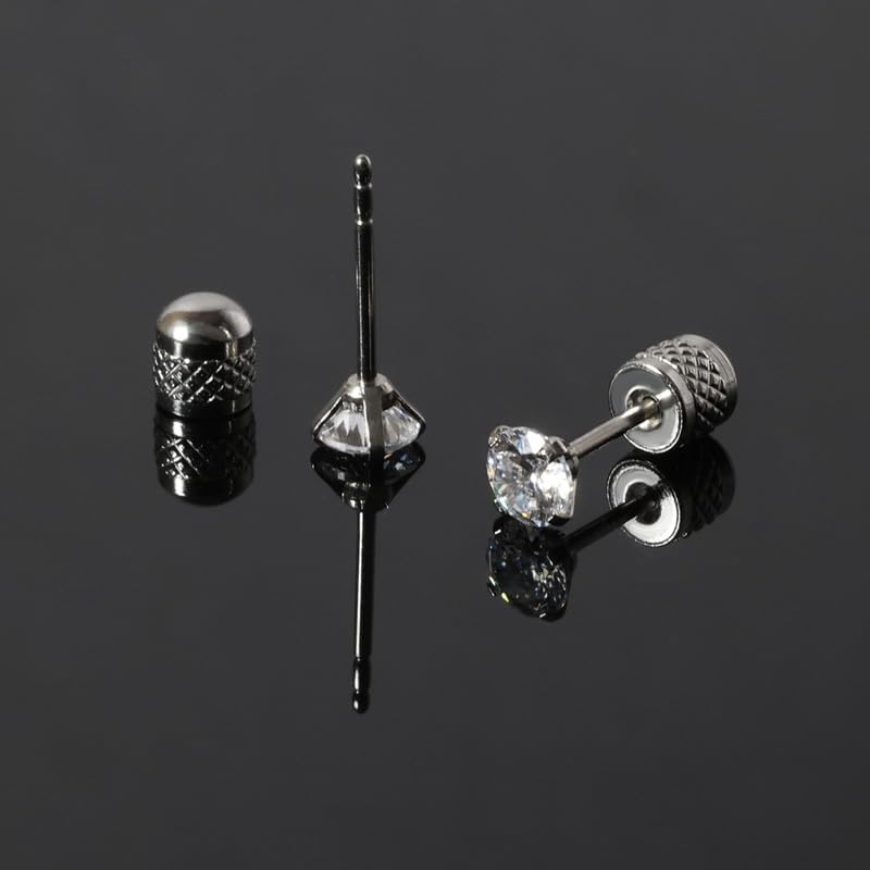 Titanium Earrings Push-in Threadless Flat Back Stud Earrings for Women Men, Cartilage Earring Hypoallergenic Cubic Zirconia Earrings Studs for Helix Tragus Piercing Jewelry Silver-4mm image 3 of 6 B0CP1NDT6B