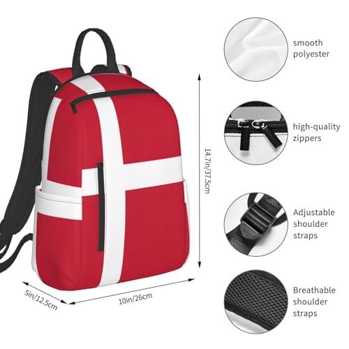 Danish Flag Printing Backpacks Lightweight With 1 Main Compartment, Shoulder Rucksack Carry On,Outdoor Travel Bags4