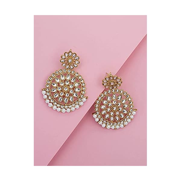 I Jewels Gold Plated Traditional Kundan Pearl Chandbali Earrings For Women And Girls (E2462) - Image 3